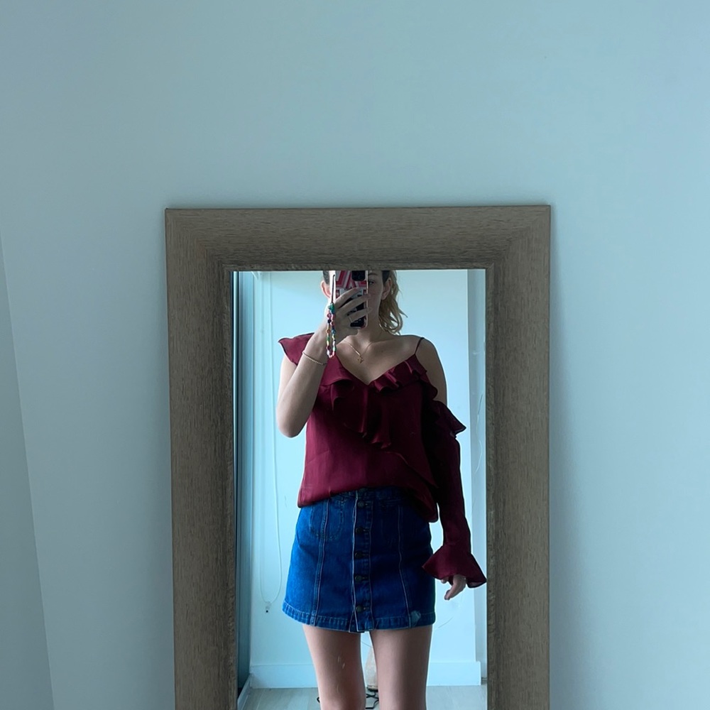 Lovers + Friends Asymmetrical Red Blouse.